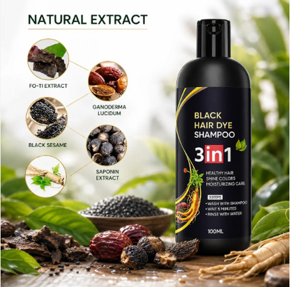3-in-1 Black Hair Dye Shampoo – Hair Colour Shampoo for Men & Women (100ml) - New Packaging